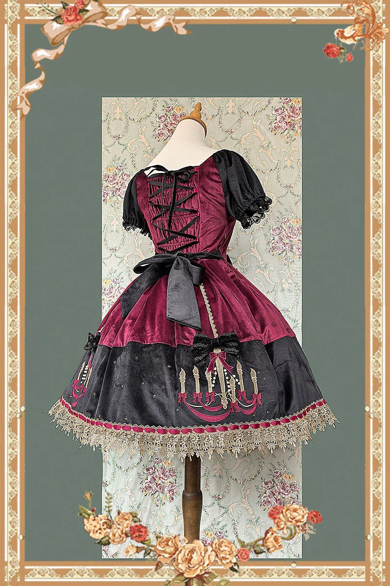 Chandelier - Old School Lolita OP Dress, Polka Dot, Chandelier Print and Accessories - image 12