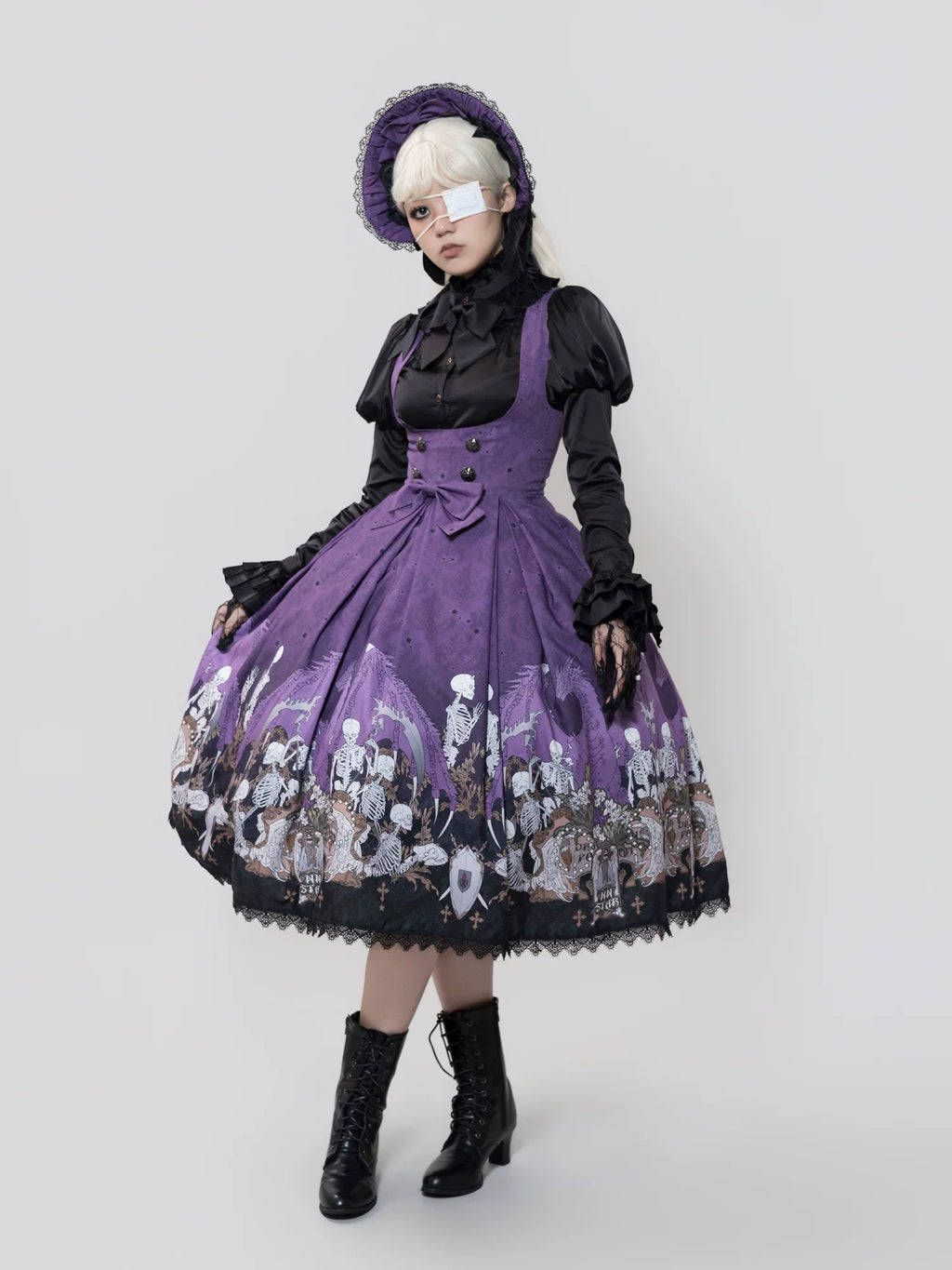 Dragon Bone Lily - Vintage Gothic Lolita Dragon & Skeleton Print JSK Dress and Accessories - image 28