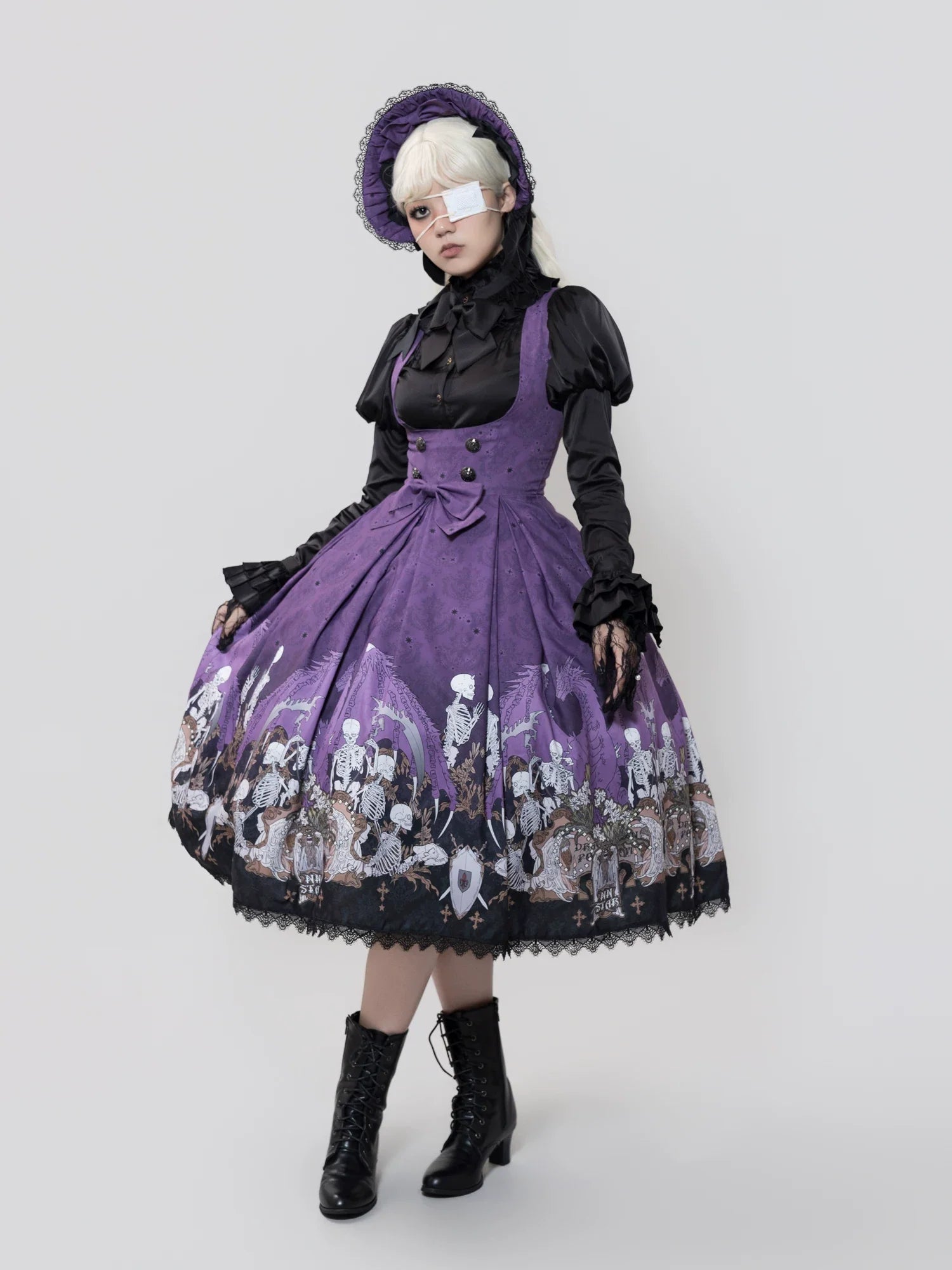 Dragon Bone Lily - Vintage Gothic Lolita Dragon & Skeleton Print JSK Dress and Accessories - image 28