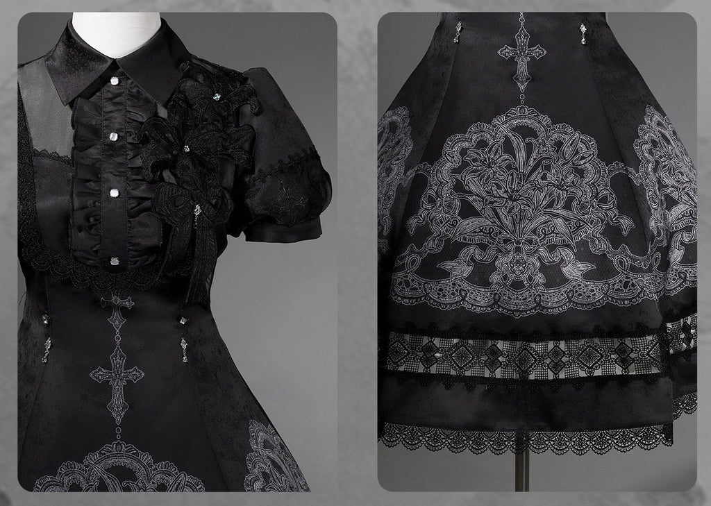 Black Lace Lily Gothic Classic Lolita OP Dress - image 8