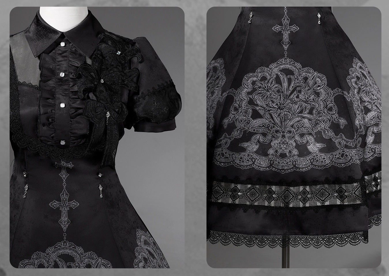 Black Lace Lily Gothic Classic Lolita OP Dress - image 8