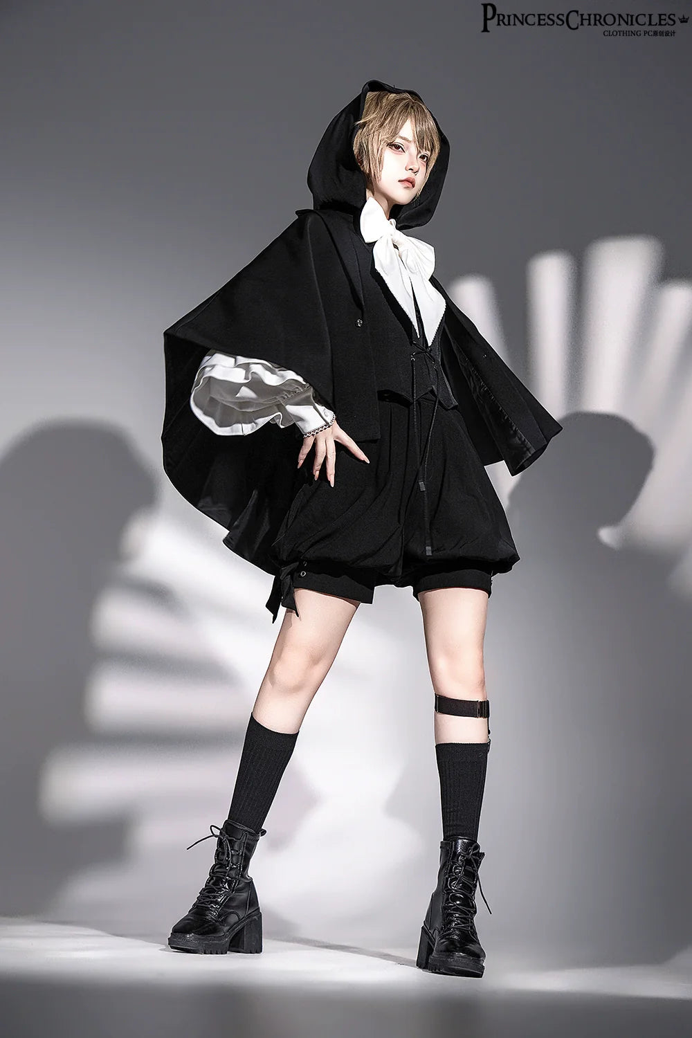 Rabbit Feather - Black Ouji Lolita Vest Shorts Suit Prince Cloak Set - image 14