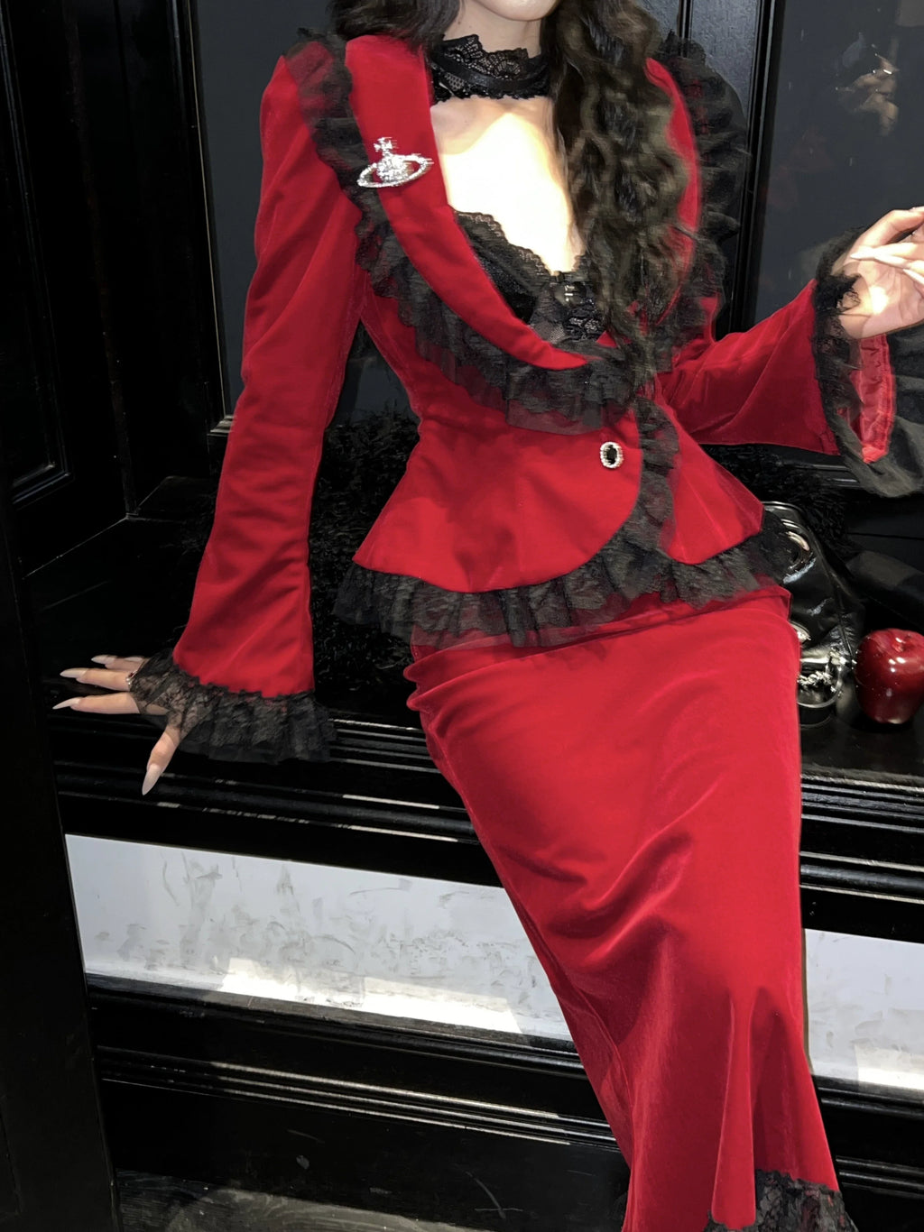 Poisonous Apple - Burgundy Lolita Jacket and Fishtail Skirt Options - image 12