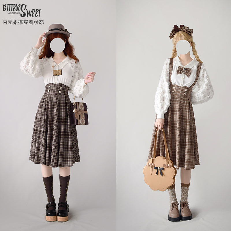 Vintage Lolita Skirt Fishbone Tartan Super High Waist SK - image 9