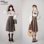 Vintage Lolita Skirt Fishbone Tartan Super High Waist SK - image 9