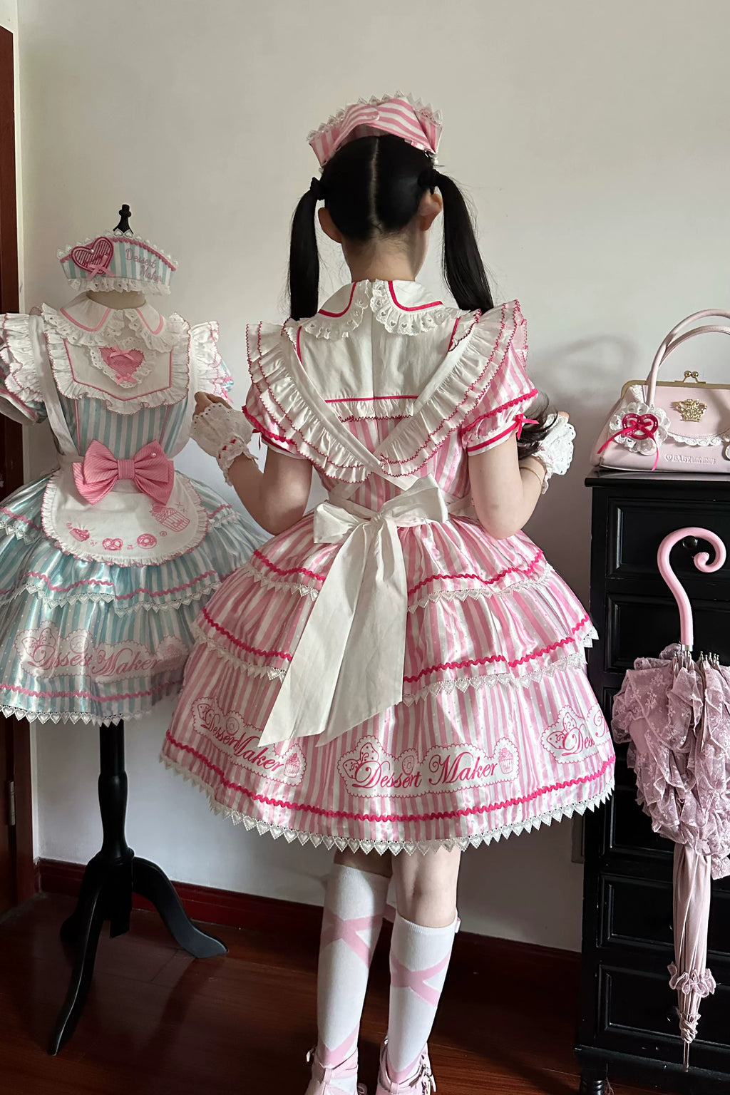 Sweet Butler - Maid Lolita Striped OP Dress, Embroidered Collar - image 11