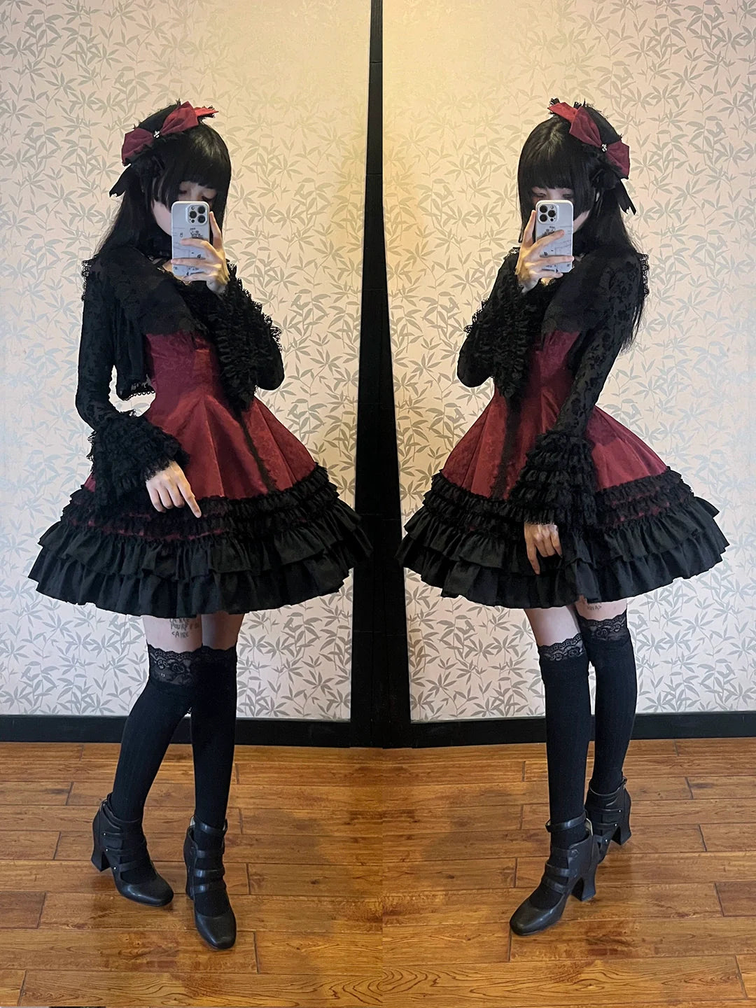 Six-Panel Gothic Lolita JSK Dress with Tiered Ruffles - image 18