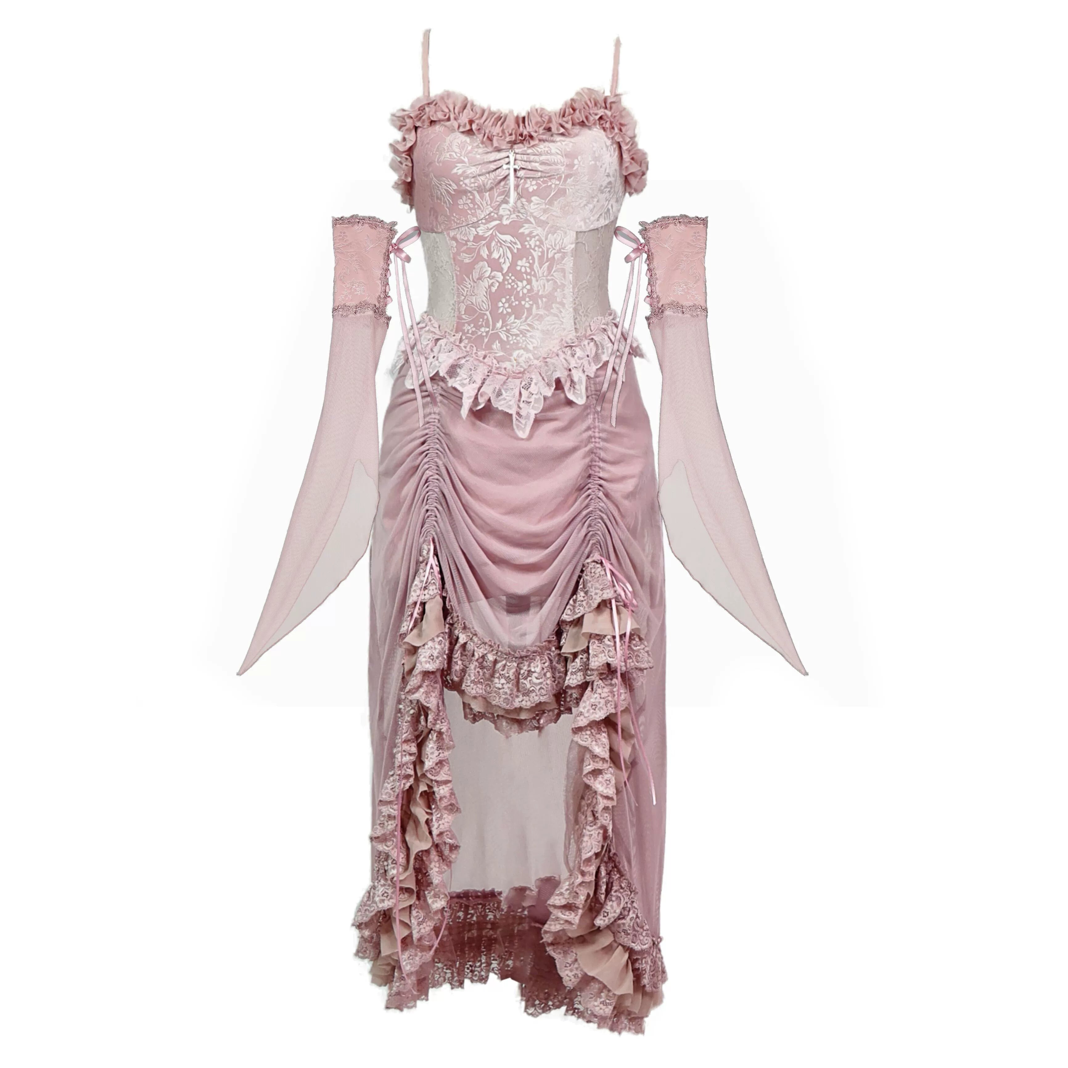Sakura Nightmare - Pink Gothic Velvet Drawstring Dress - image 5