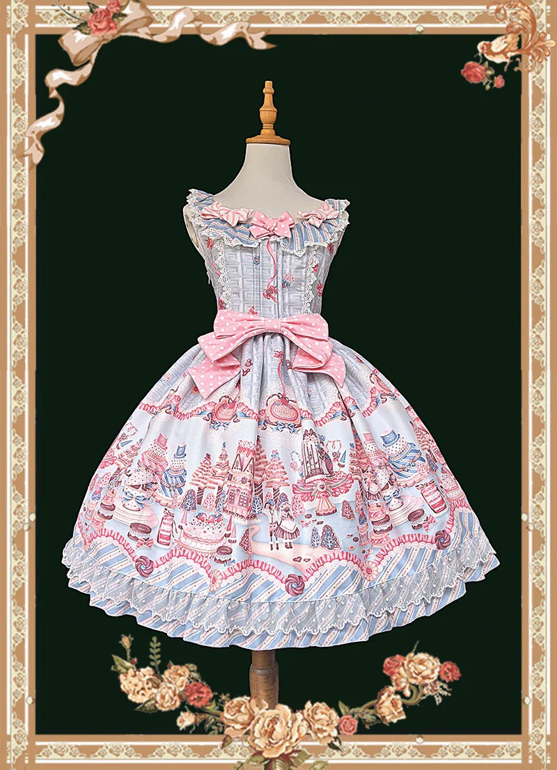 Candy House - Old School Lolita Cake Print JSK Dress, Side Zipper and Accessories - image 1