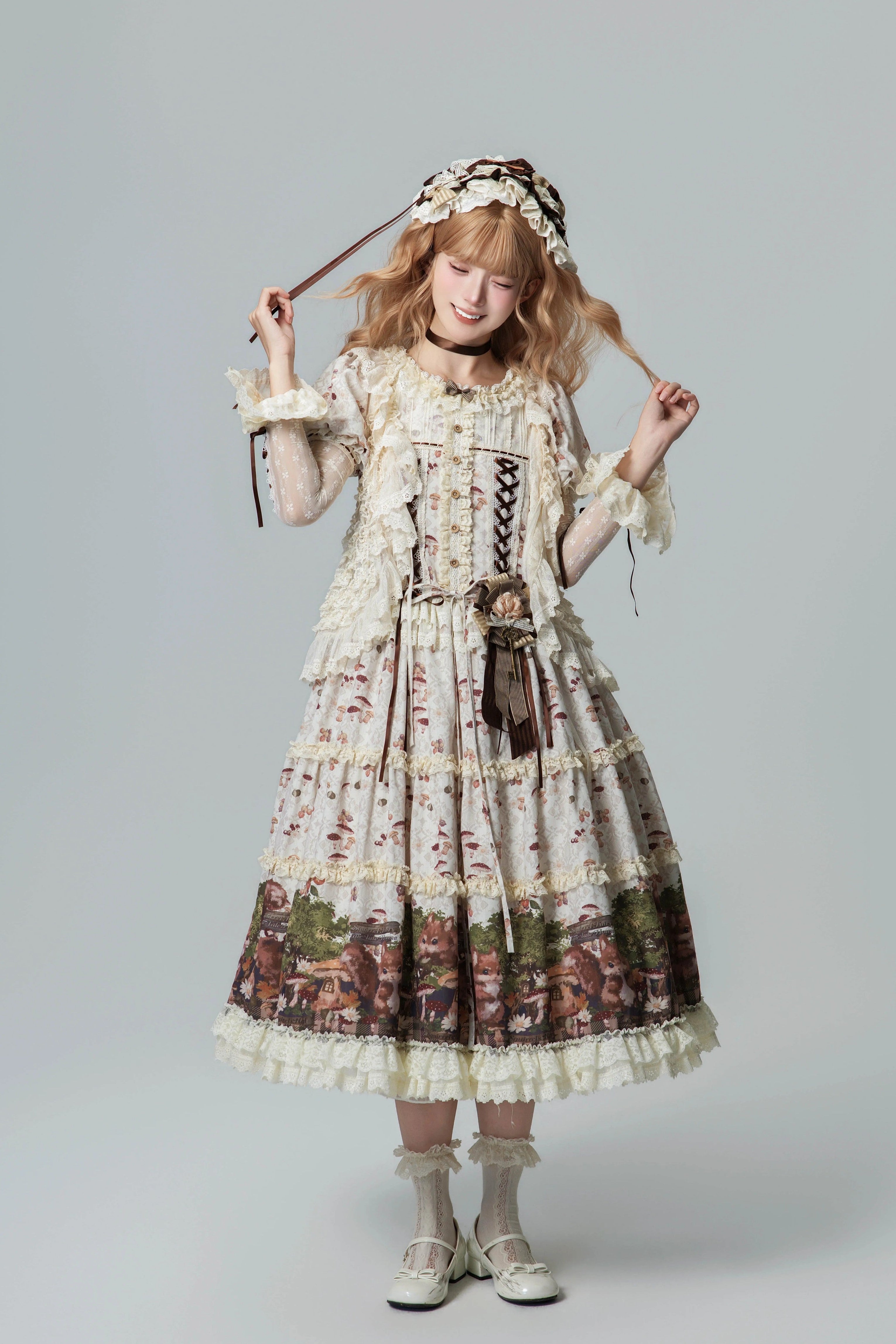 Squirrel Fairytale Cottage - Classic Lolita Long OP Dress and Accessories - image 15