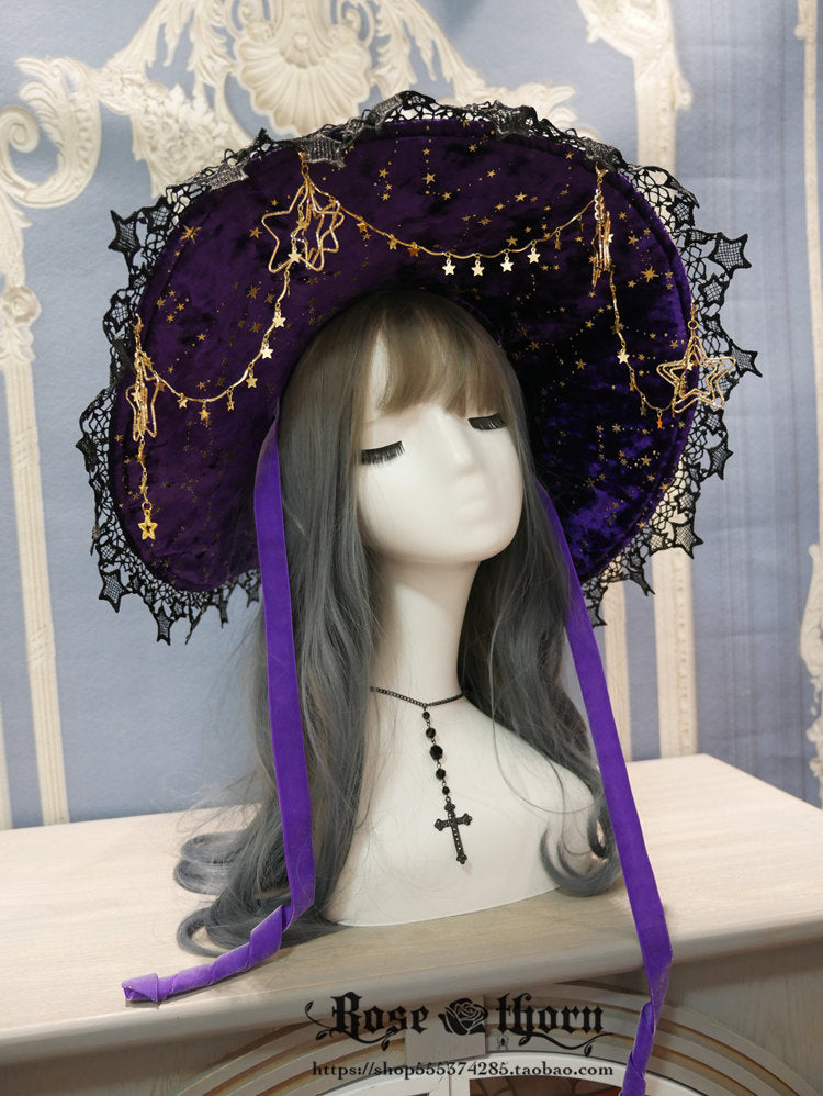 Polar Night Sky - Halloween Gorgeous Gilding Lolita Witch Hat - image 7