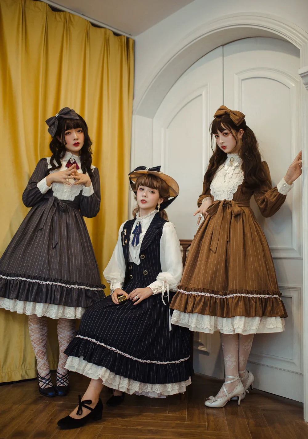 Rose Doll - Elegant Lolita Striped Fishbone Skirt - image 12