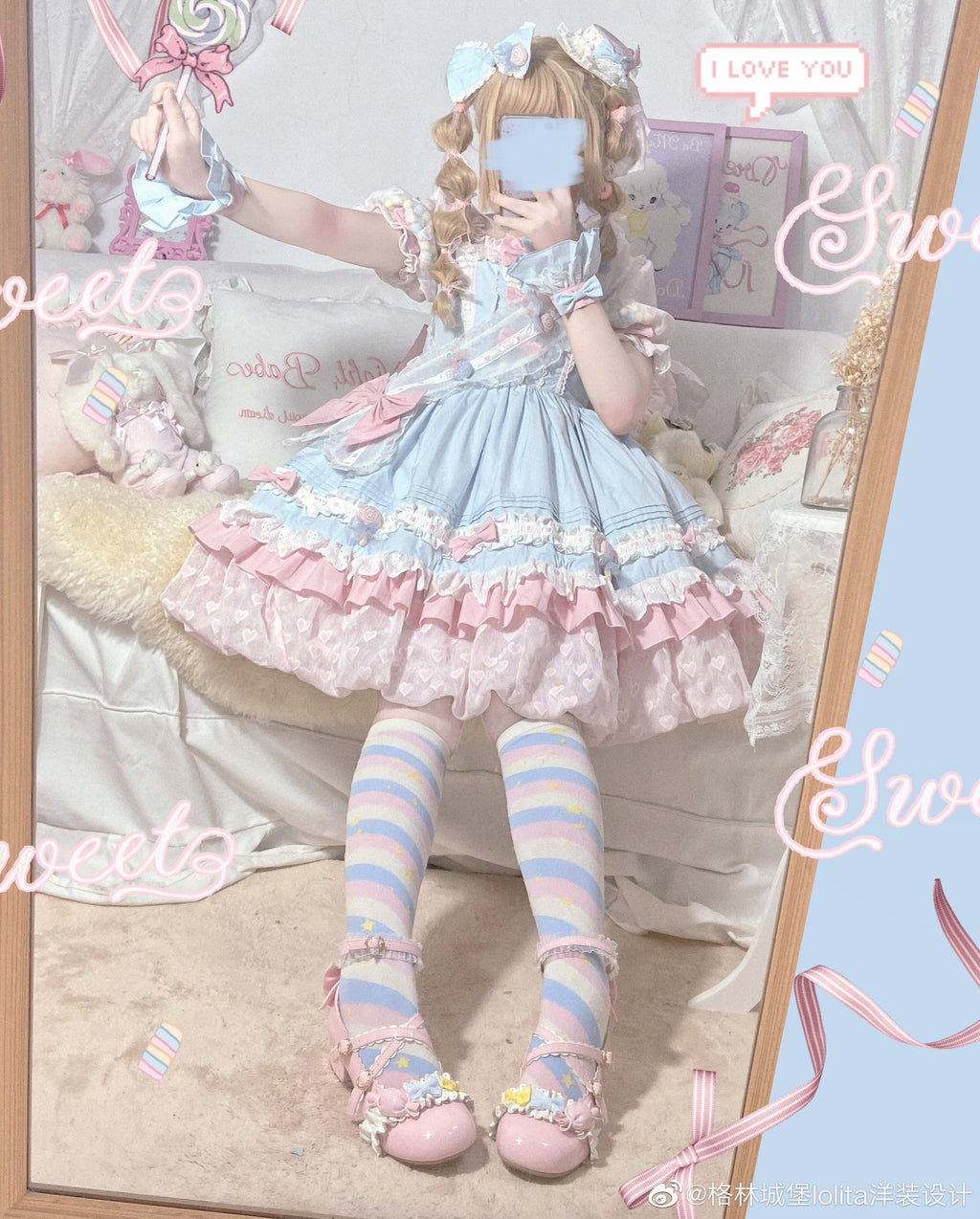 Macaron Lolita Cute Stripe Socks - image 15