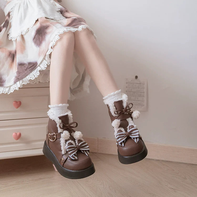 Milk Bear - Winter Lolita Shoes Thick Sole Fleece Snow Boots - image 5