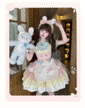 Cream Puff - Sweet Lolita Apron OP Dress, Bunny & Bear Details - image 6