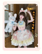 Cream Puff - Sweet Lolita Apron OP Dress, Bunny & Bear Details - image 6