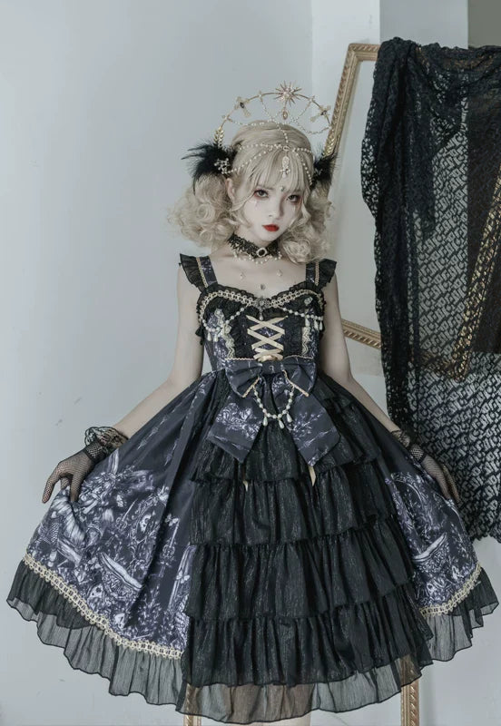Dragon Witch - Printed Gothic Lolita JSK Dress, Front Opening - image 1