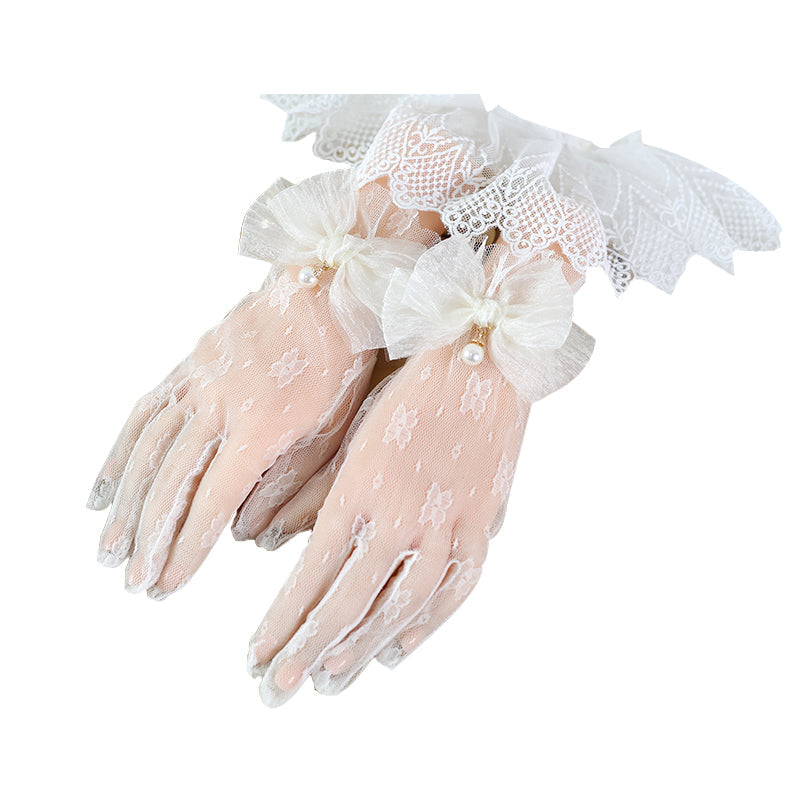 Lace Bowknot Flower Vintage Lolita Gloves - image 6