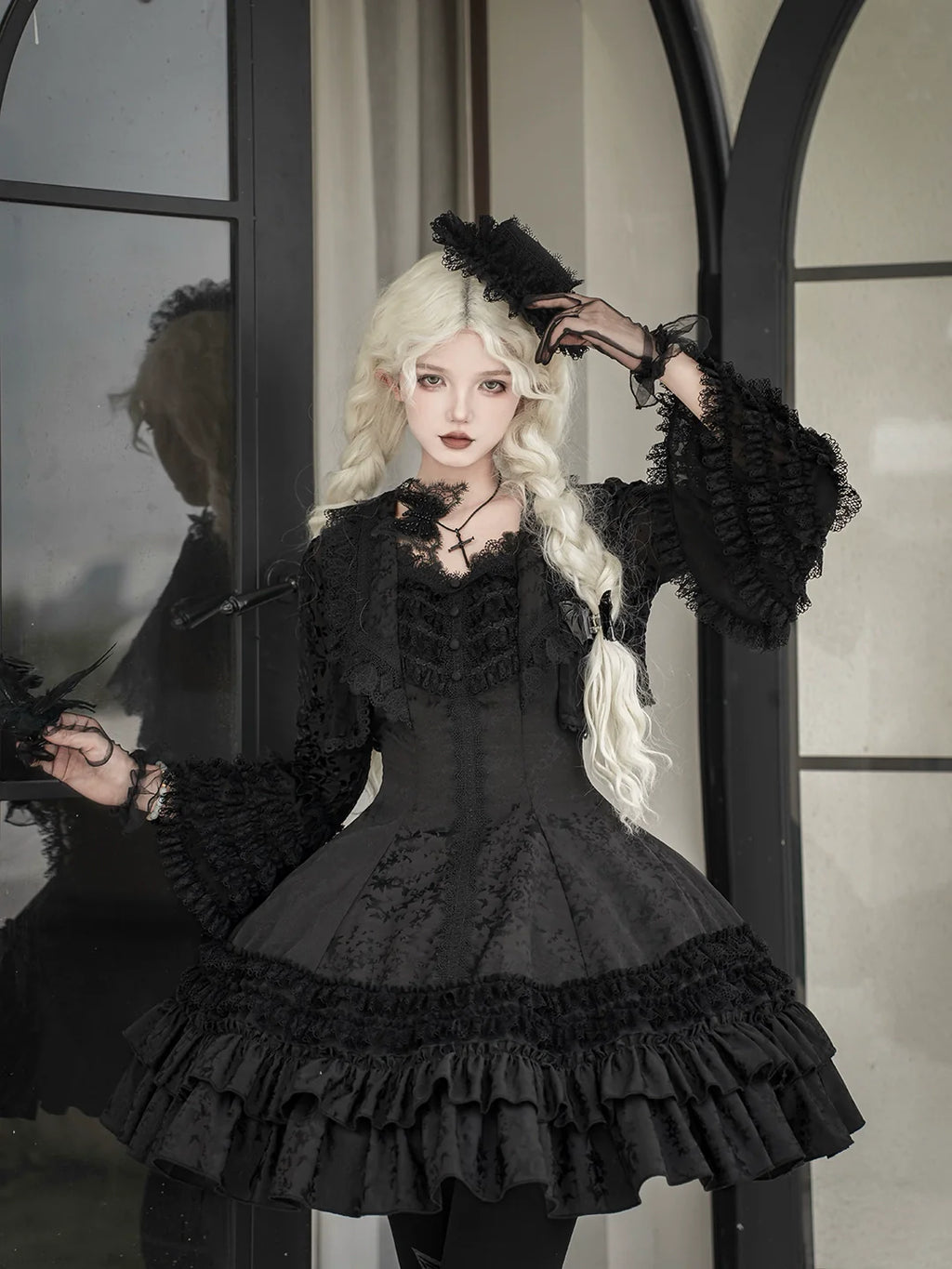 Six-Panel Gothic Lolita JSK Dress with Tiered Ruffles - image 1