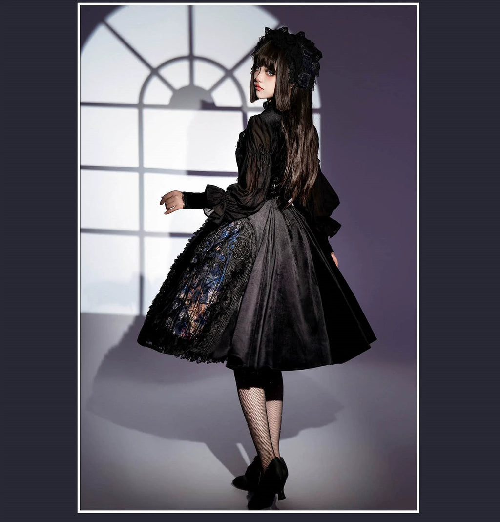 Night Traveler - Classic Gothic Lolita Dress with Stained Glass Window Print - image 33