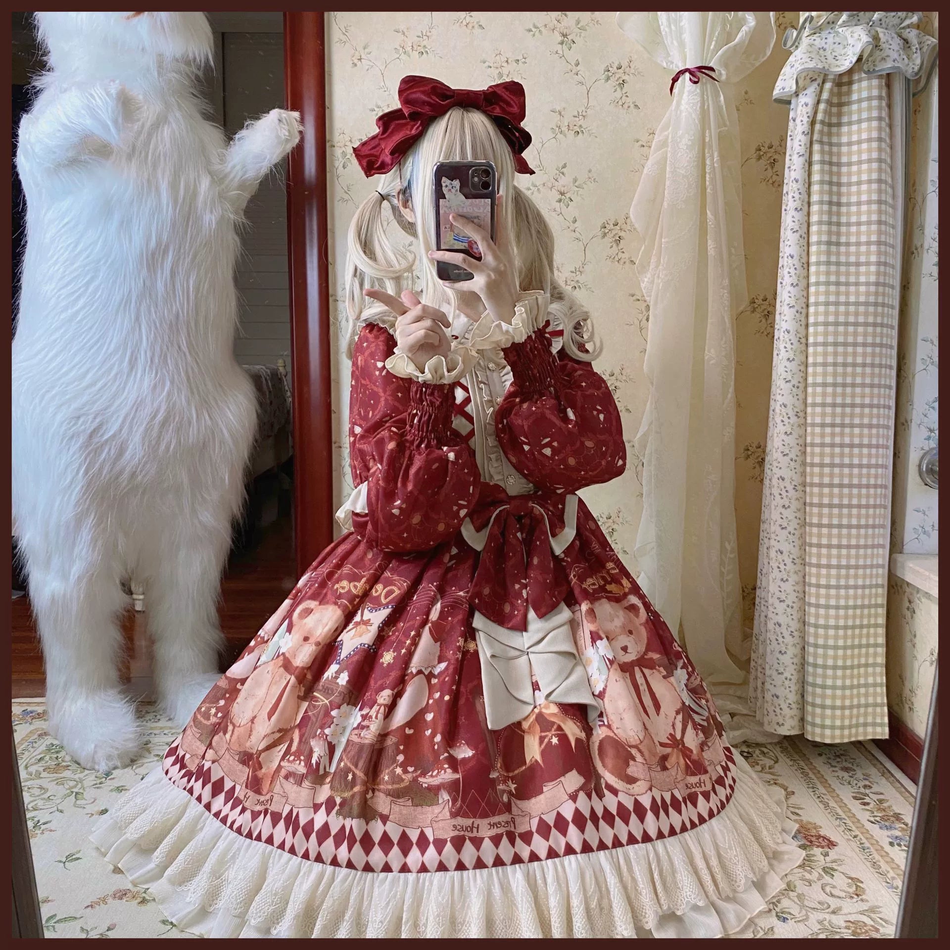 Sweet Bear Gift House - Sweet Lolita Suit Christmas Lolita OP and Cape - image 5