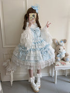 Cross Heart Knot - Sweet Lolita JSK Suit Tiered Ruffles Dress with Lace Blouse - image 5