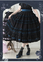 Wings and Bouquet - Dark Classic Lolita Blouse and SK Set, Layered Blue Ruffles - image 18