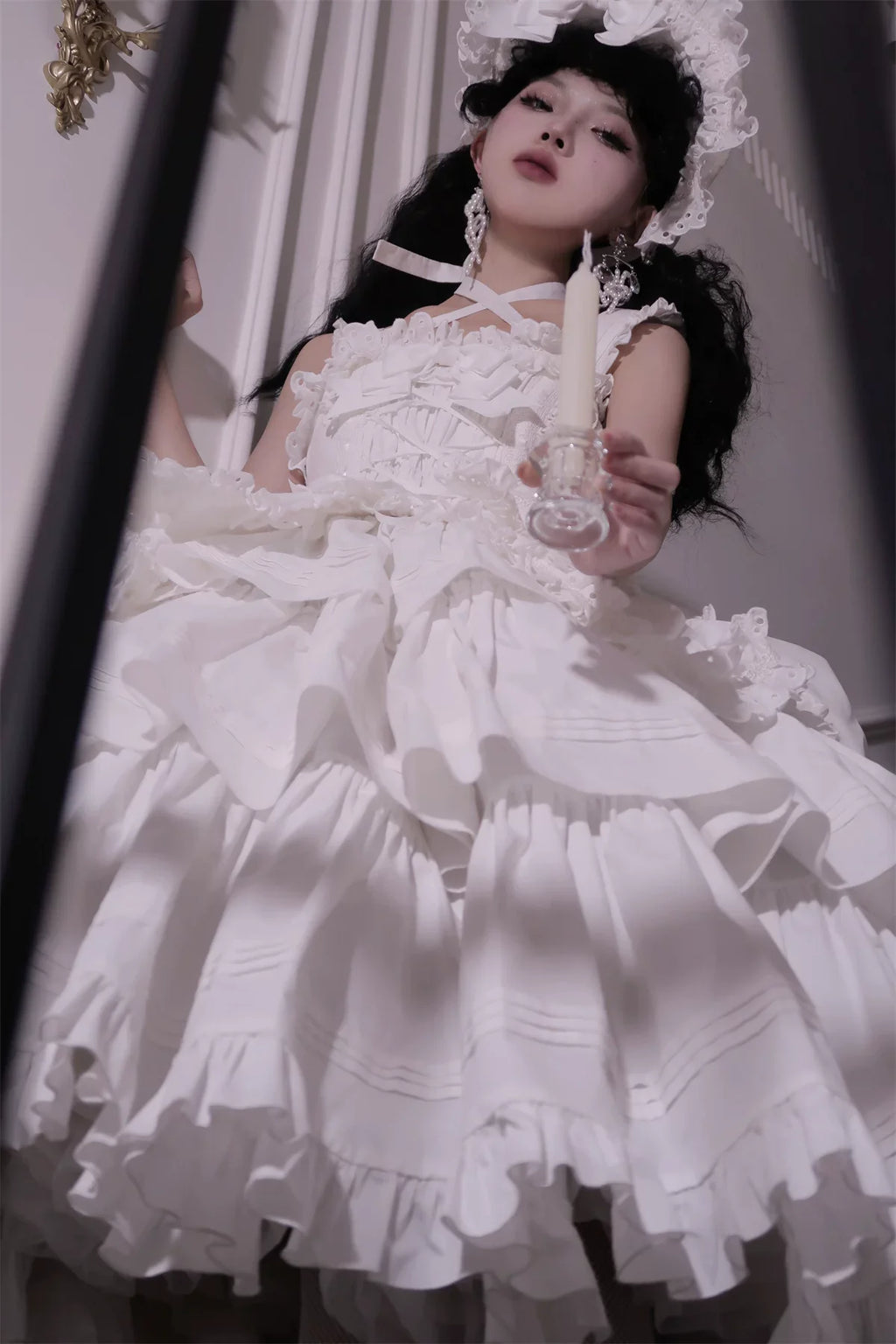 Cotton Gothic Lolita Long JSK, Drawn-up Hem - image 82