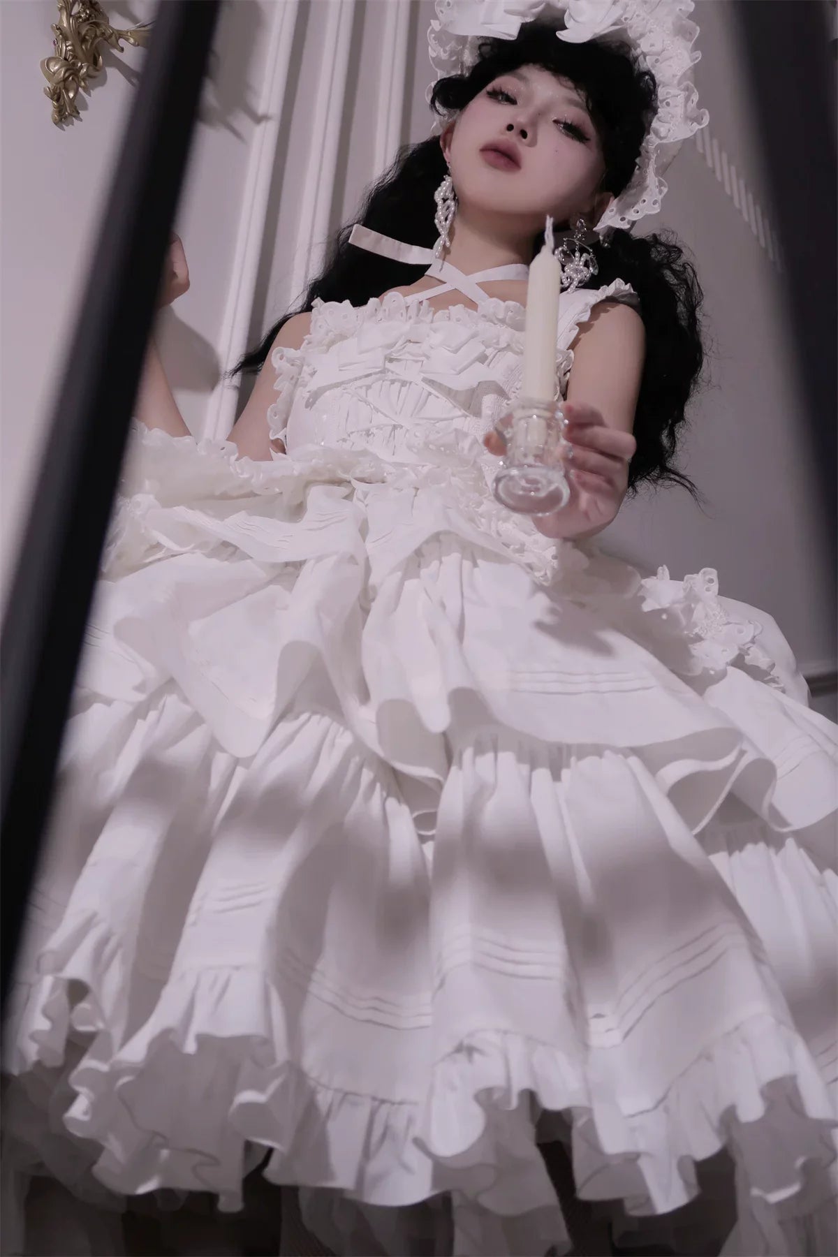 Cotton Gothic Lolita Long JSK, Drawn-up Hem - image 82