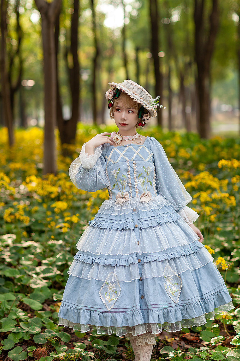 Melaleuca Lily - Embroidery Country Lolita Blouse and Skirt and Accessories - image 6