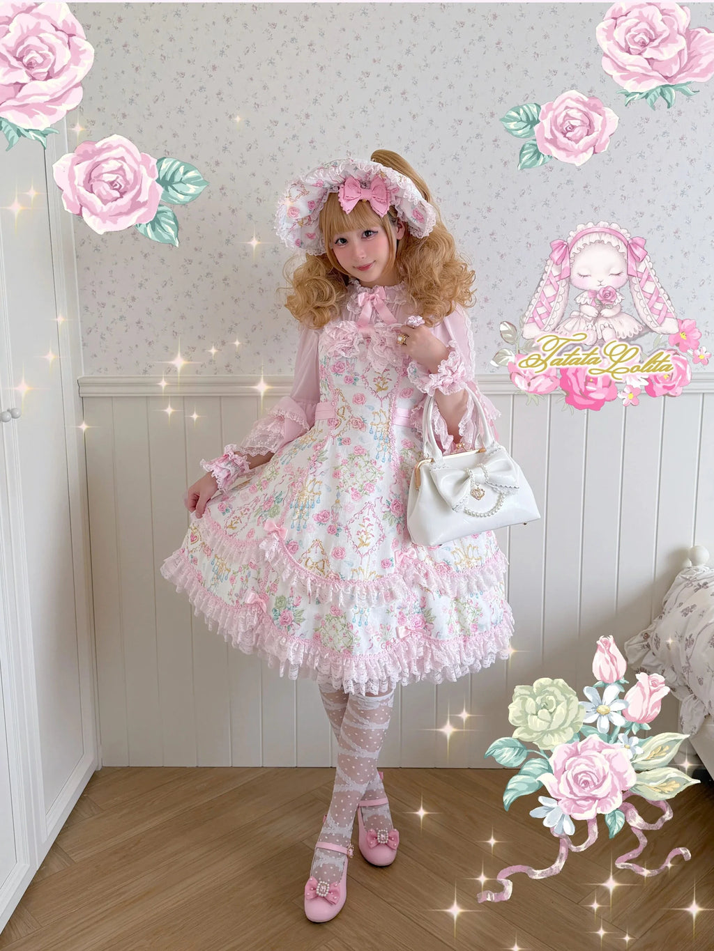 Spring 2025 Vintage Flower Wall Chandelier Rose Print Sweet Lolita JSK Dress and Accessories - image 14