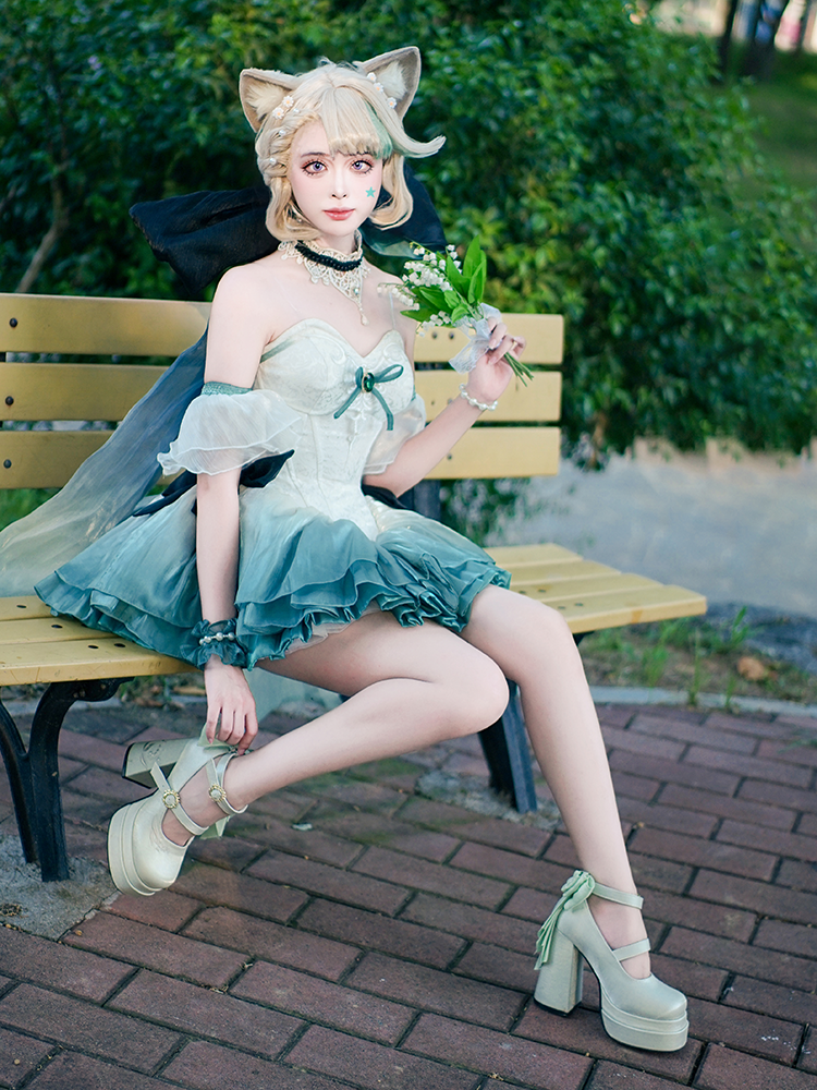 Floating Dream Lily - Elegant Lolita High Heel Shoes, Detachable Bow - image 9