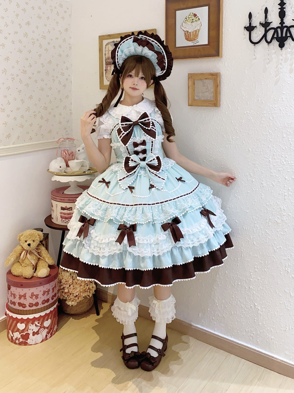 Fondant Cake - Summer Sweet Lolita JSK Dress, Tiered Ruffles and Bows - image 2
