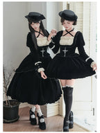 Apocalypse - Gothic Lolita Velvet OP Dress Set, Fishbone Waist - image 7