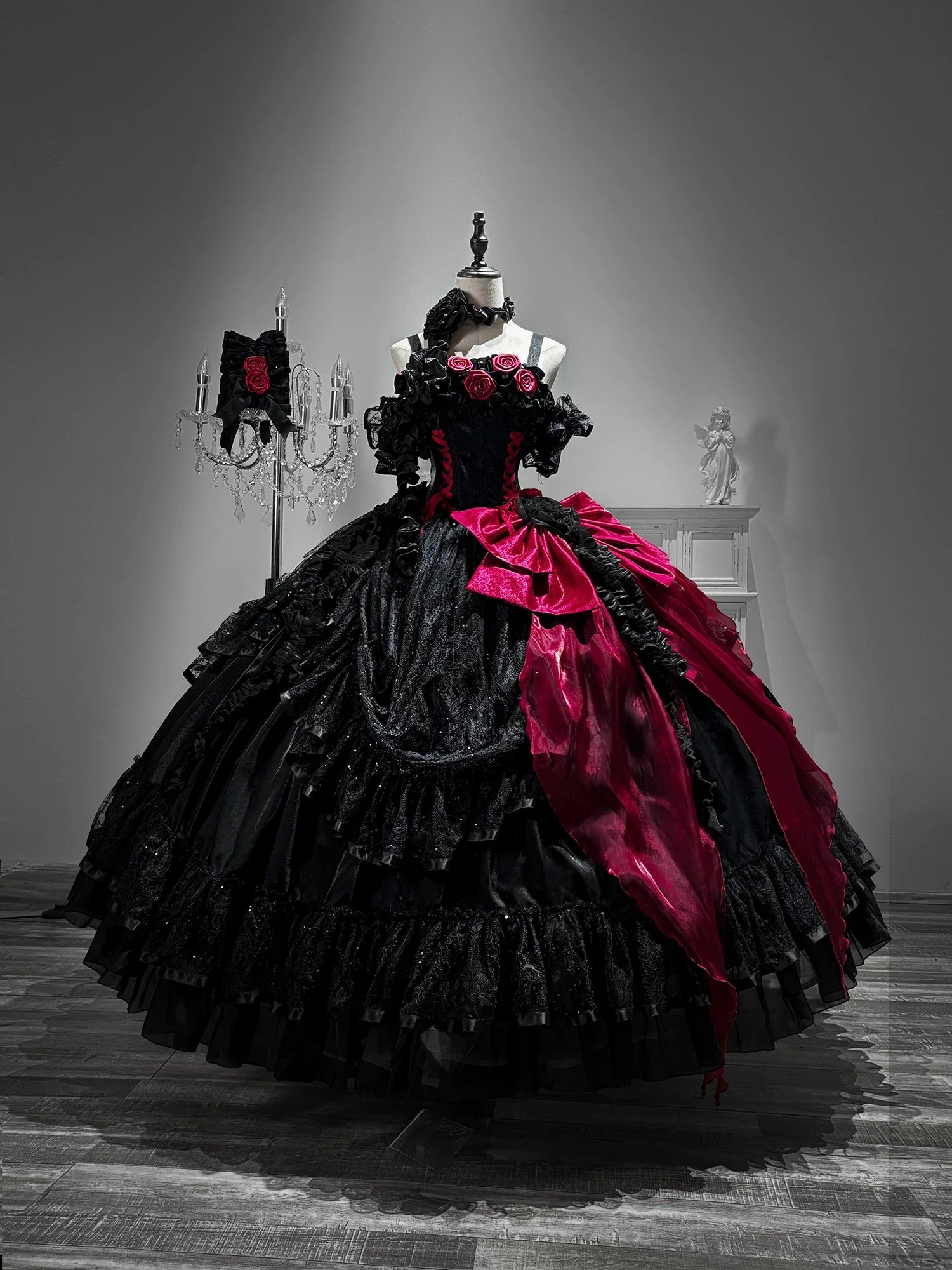 Gothic Lolita Wedding Corset JSK Dress, Lift-Up Hem - image 1