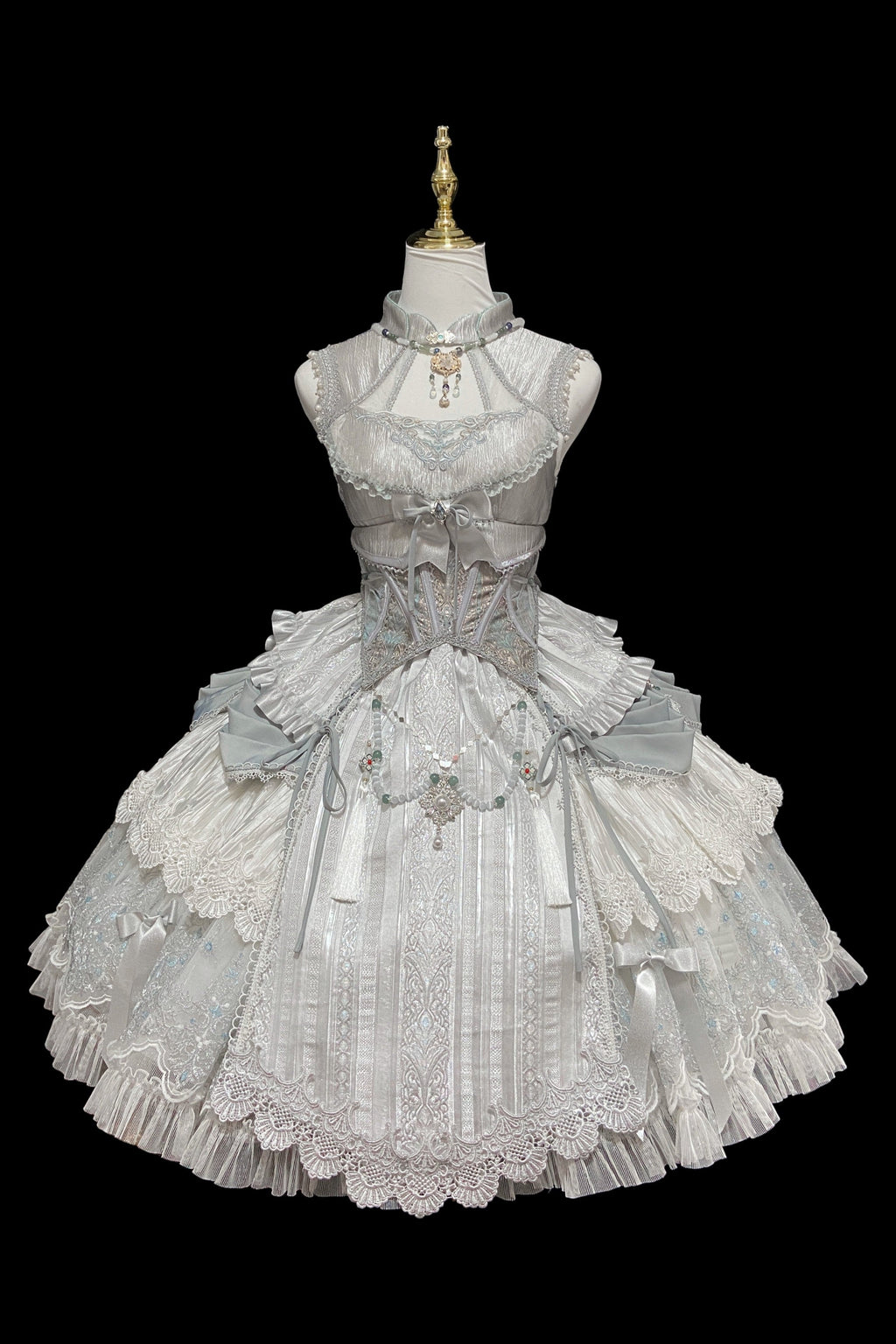Candle Dragon Spirit - Fantasy White-Silver Lolita JSK Set - image 1