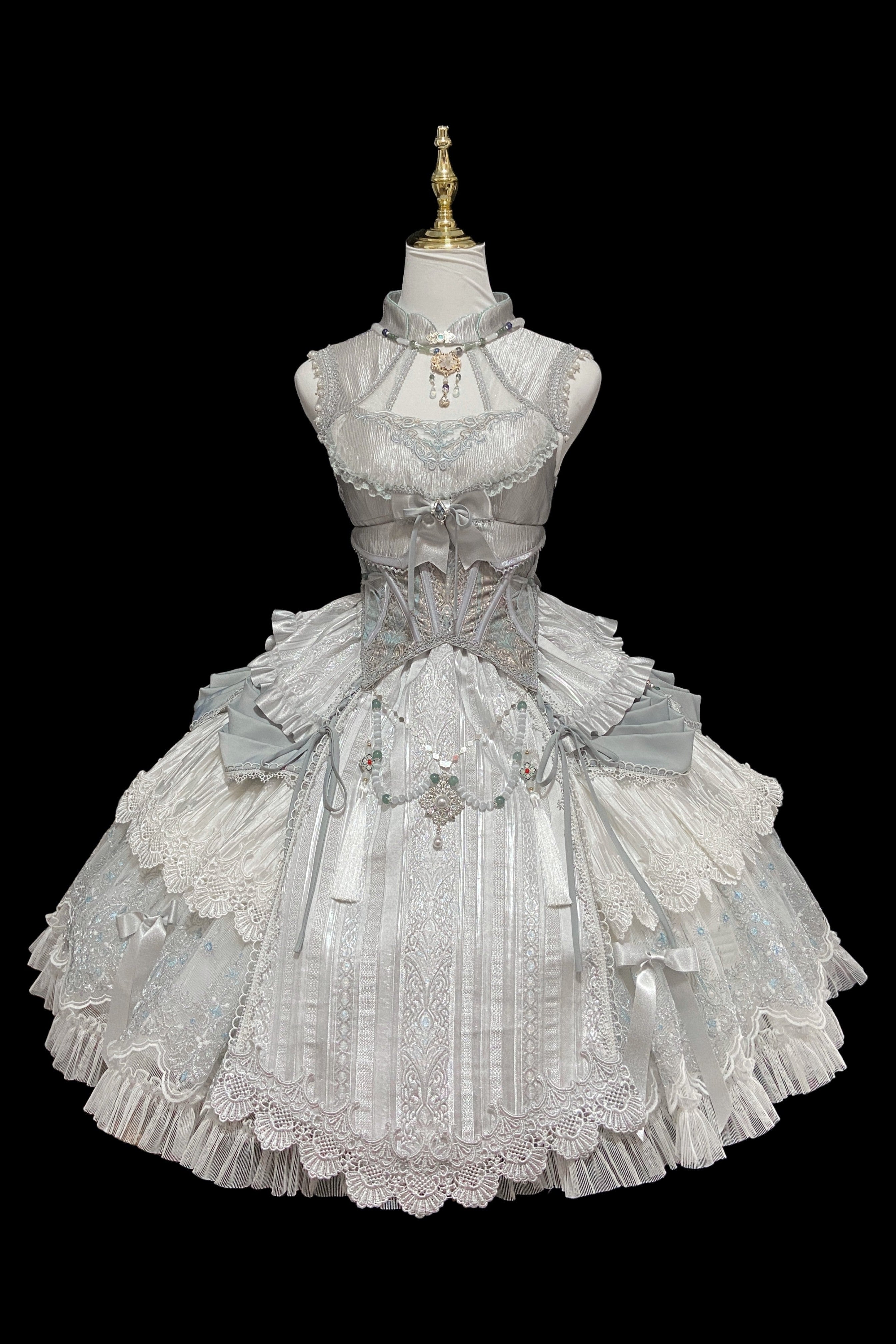 Candle Dragon Spirit - Fantasy White-Silver Lolita JSK Set - image 1