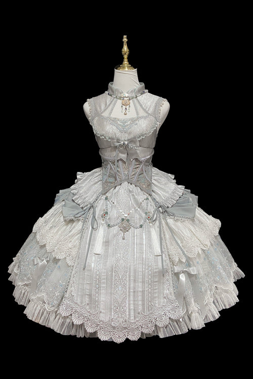 Candle Dragon Spirit - Fantasy White-Silver Lolita JSK Set - image 1