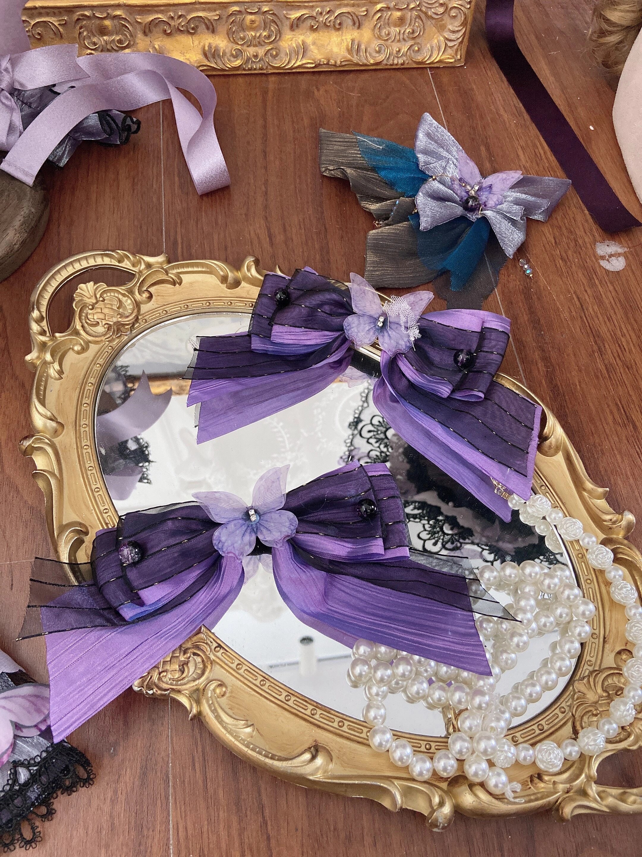 Purple Butterfly on Moonlight Night Gothic Lolita Corset Dress Set - image 12
