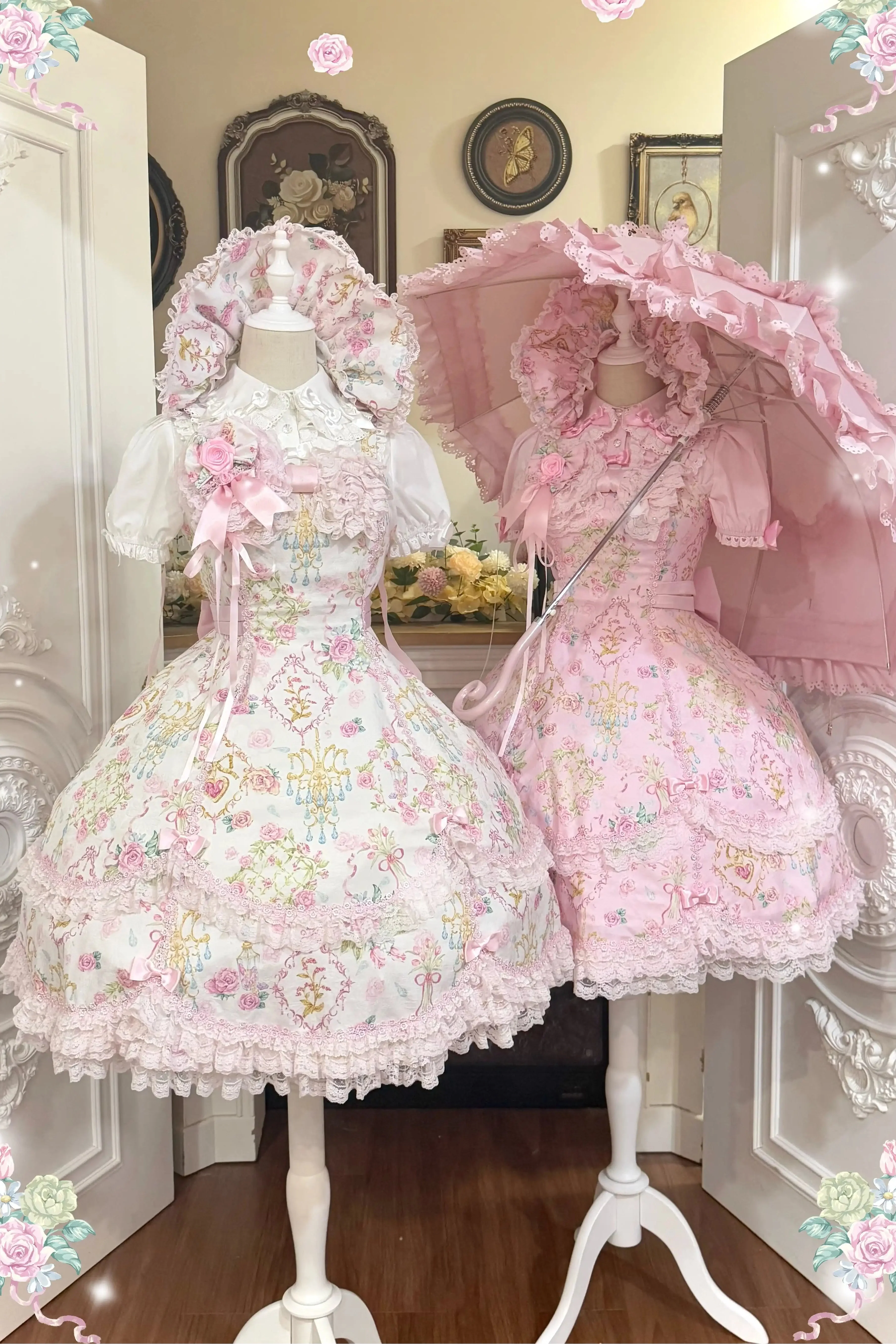 Spring 2025 Vintage Flower Wall Chandelier Rose Print Sweet Lolita JSK Dress and Accessories - image 1