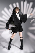 Rabbit Feather - Black Ouji Lolita Vest Shorts Suit Prince Cloak Set - image 5