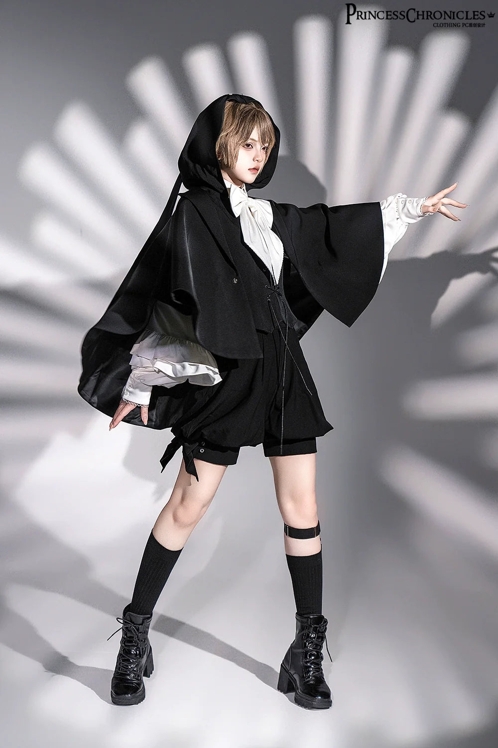 Rabbit Feather - Black Ouji Lolita Vest Shorts Suit Prince Cloak Set - image 5
