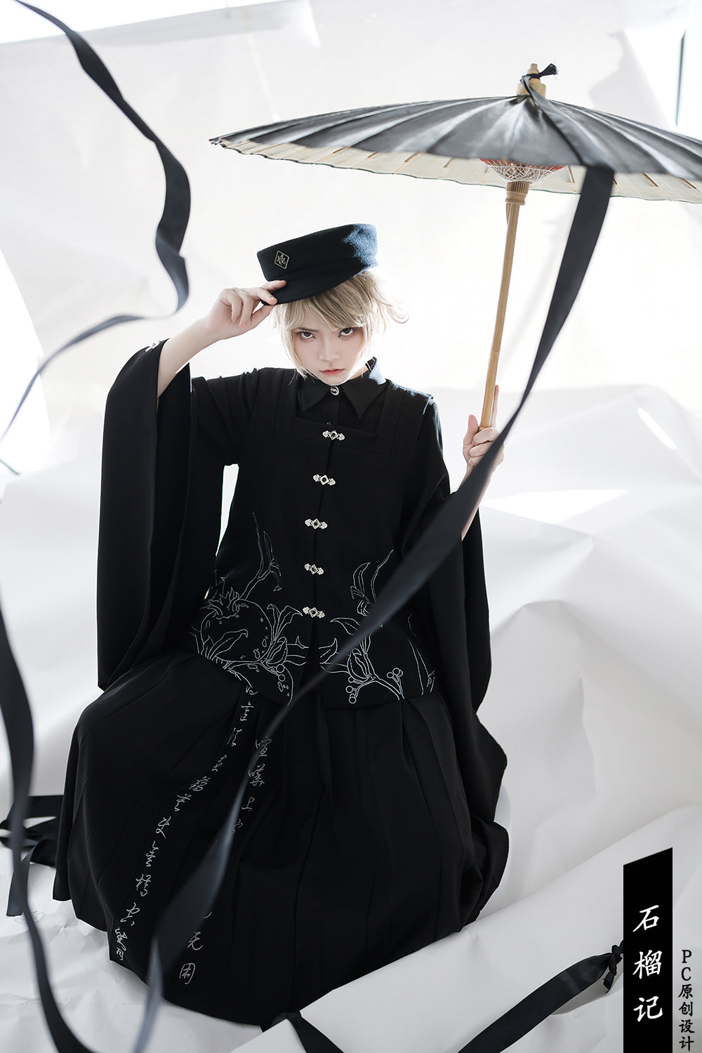 Pomegranate Note - Black Pleated Ouji Skirt - image 18