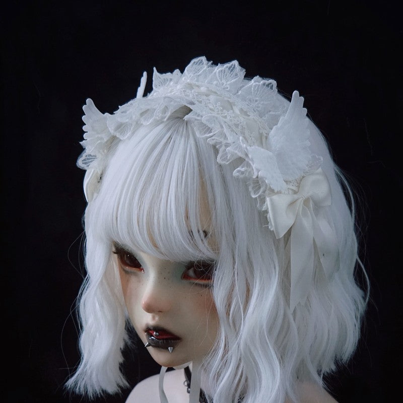 White Lace Angel Wing Gothic Lolita Hairband - image 1