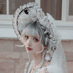 Dark Starry Night - Wedding Lolita Bonnet Bridal Mesh Gloves and Necklace - image 1