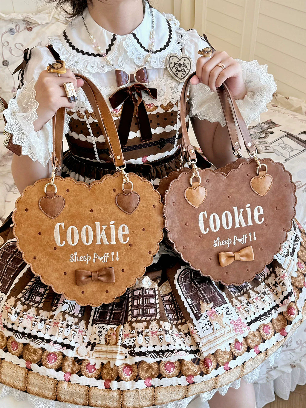 Bear Cookies - Kawaii Lolita Bag, Embroidery & Bow - image 3