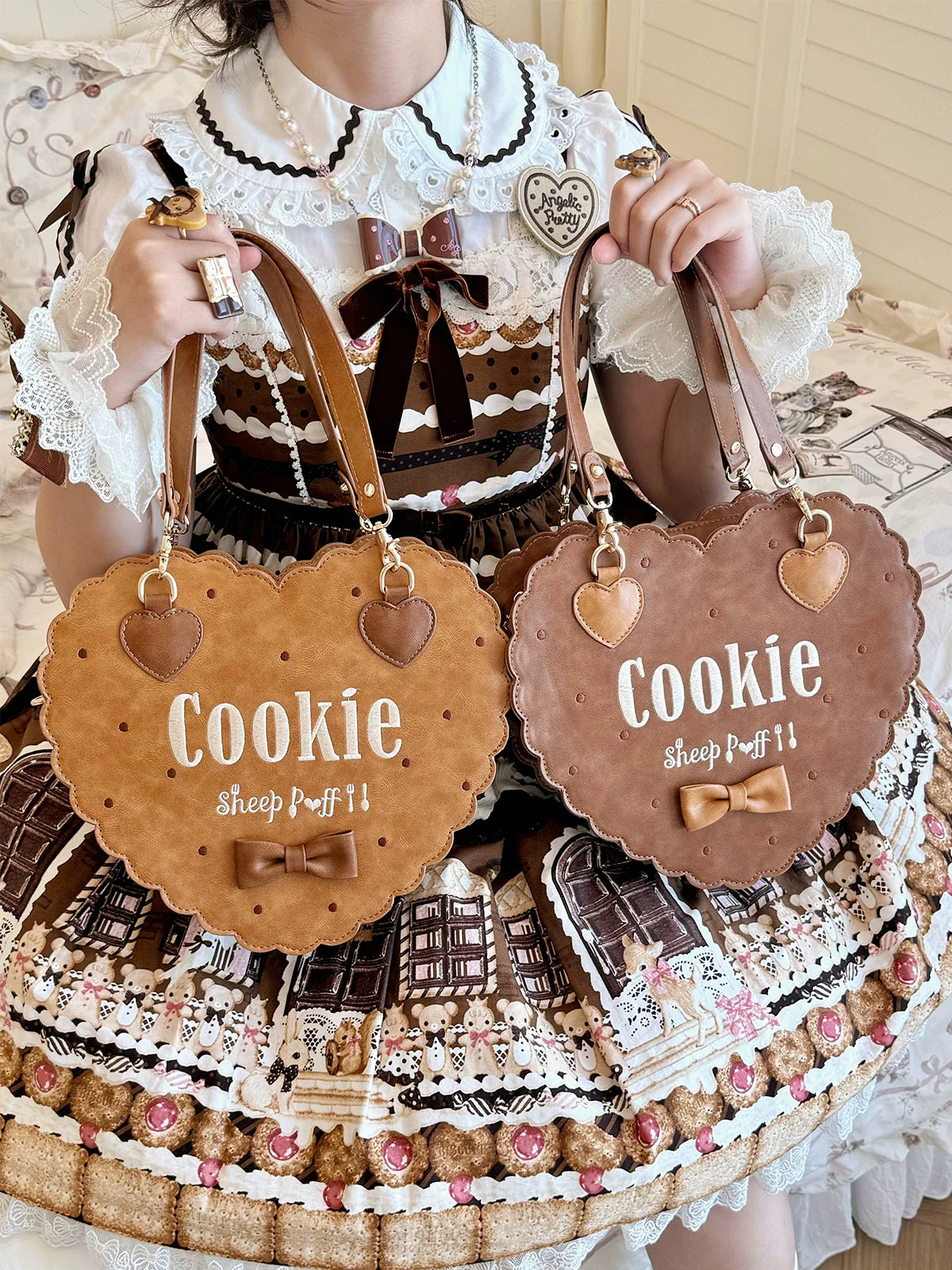Bear Cookies - Kawaii Lolita Bag, Embroidery & Bow - image 3
