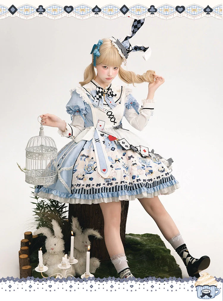 Alice - Kawaii Lolita OP Dress, Rabbit & Playing Card Motifs - image 6