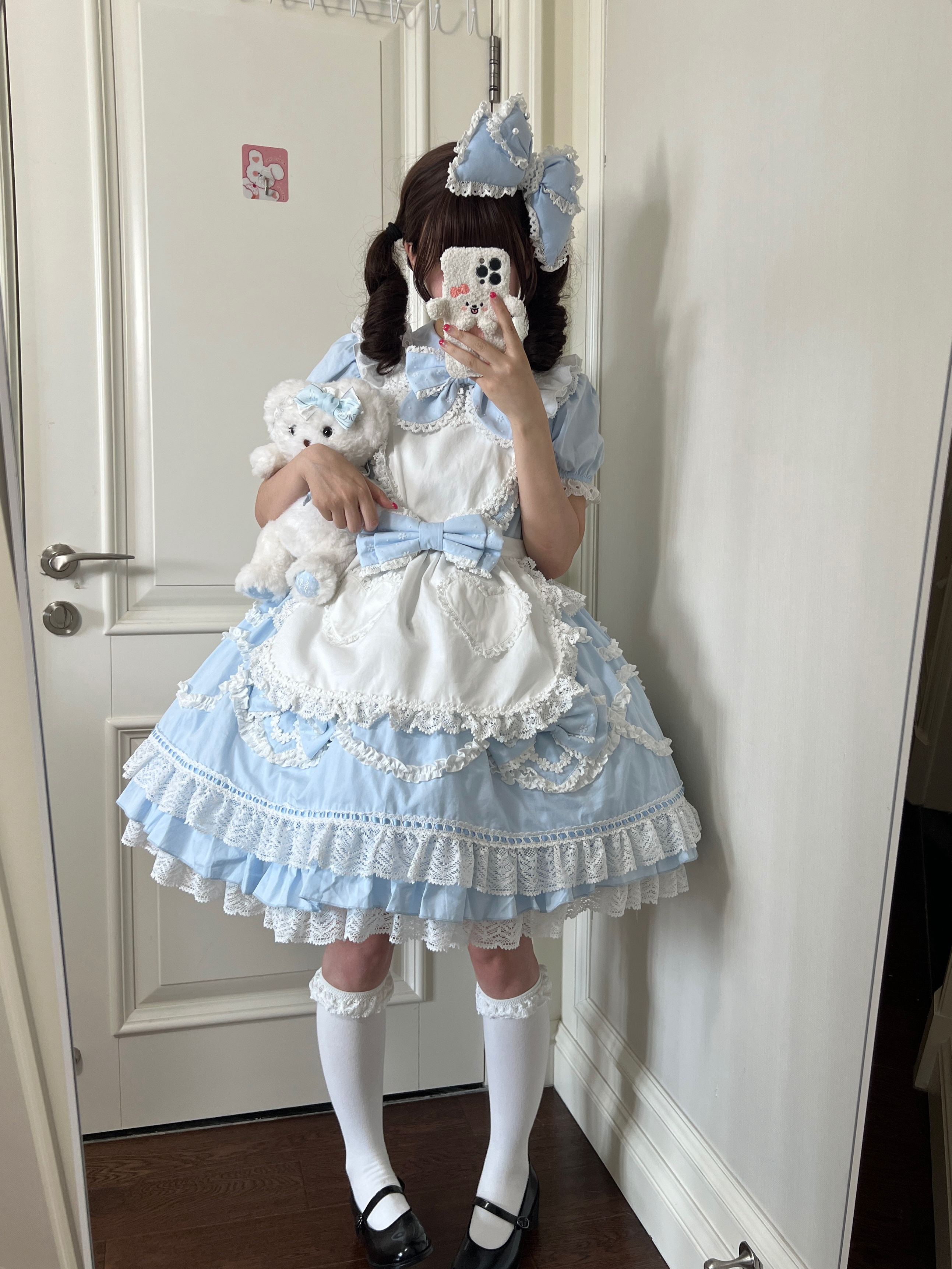 Creamy Sweet Bunny - Cotton Old School Lolita Bunny Ear OP Dress with Bows and Accessories - image 9