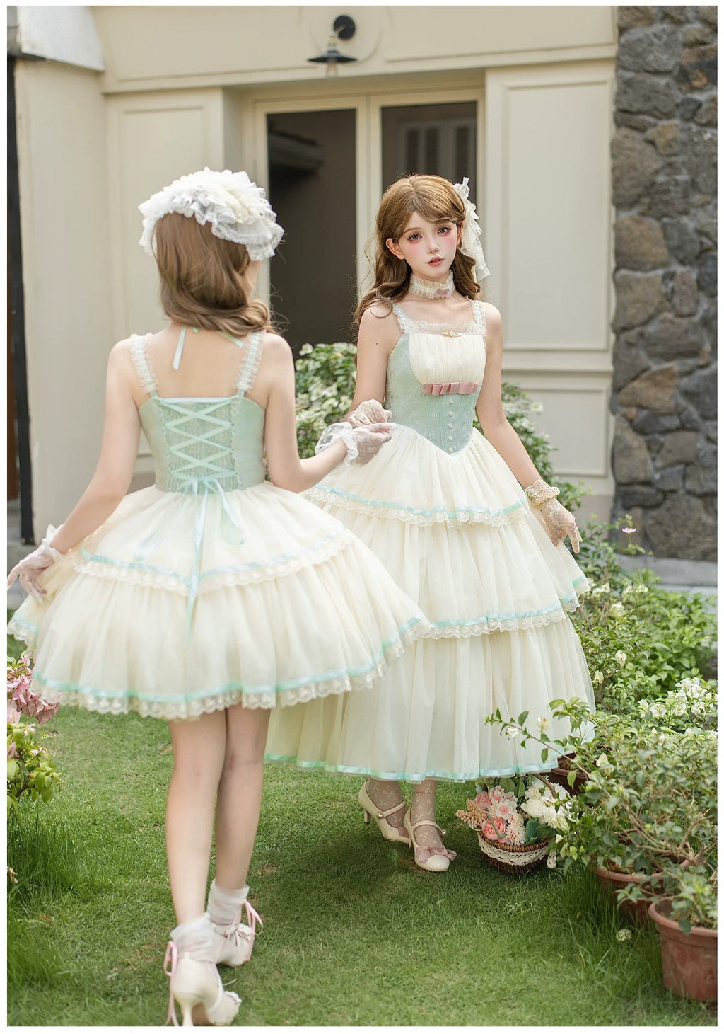 Sea Salt Soda - Classic Lolita Adjustable Corset JSK Dress, Tiered Tulle Hem - image 3